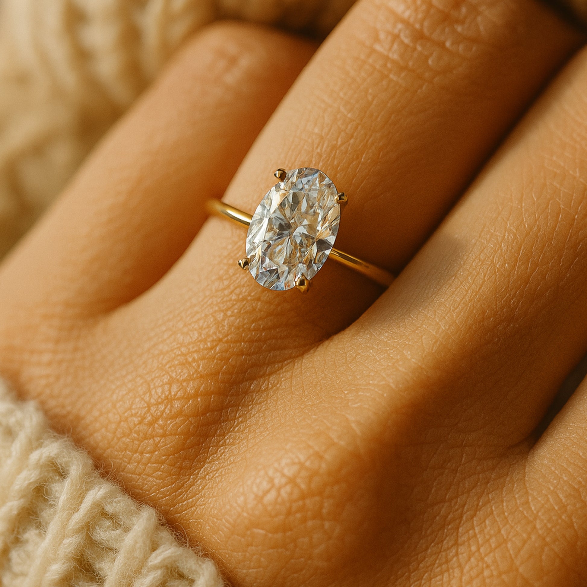 Gold Oval Moissanite Ring With Diamond-Like Fire, A Beautiful Choice For Engagement, Promise, Or Anniversary Gift.