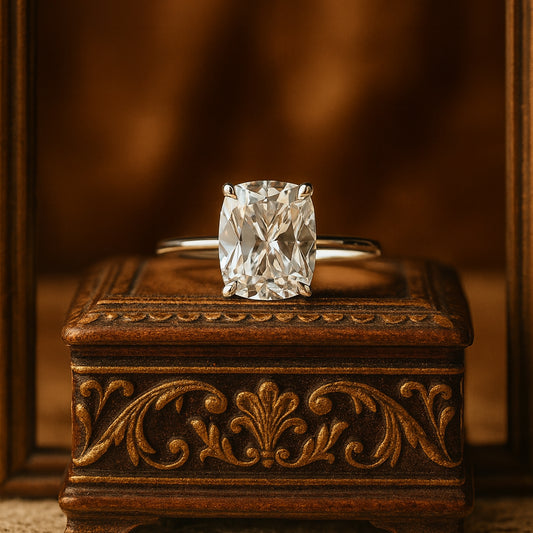 Married Ring For Women Featuring A Brilliant Cushion Cut Moissanite Stone In Gold, A Sparkling Diamond-Like Engagement Ring.