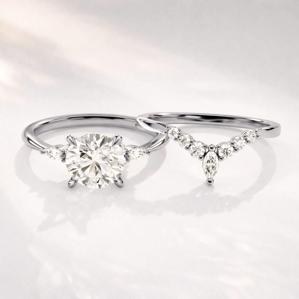 Lab grown diamond cluster bridal set for women
