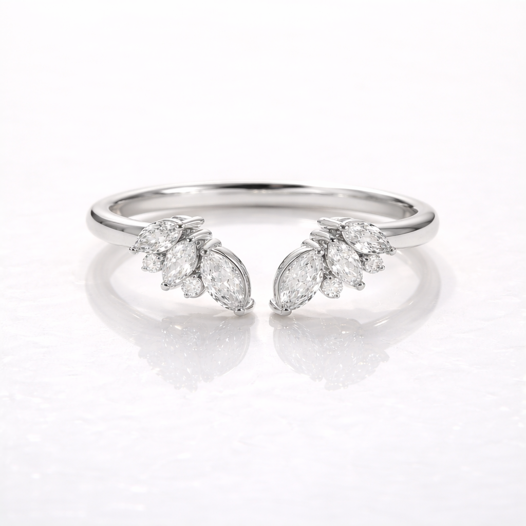Minimalist Wedding Ring Marquise And Round Cut Each Side Open Wedding Ring.
