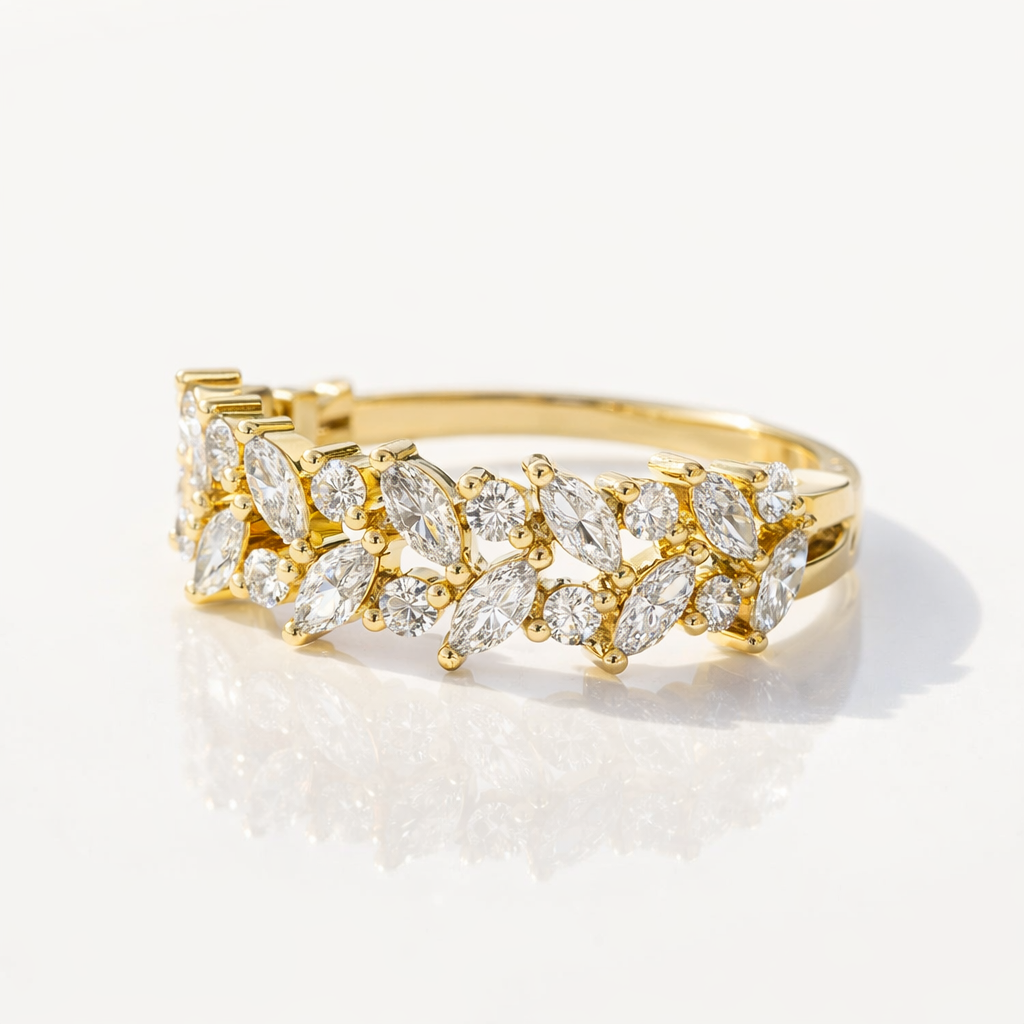 Round Cut Diamond Or Moissanite Half Eternity Wedding Band
