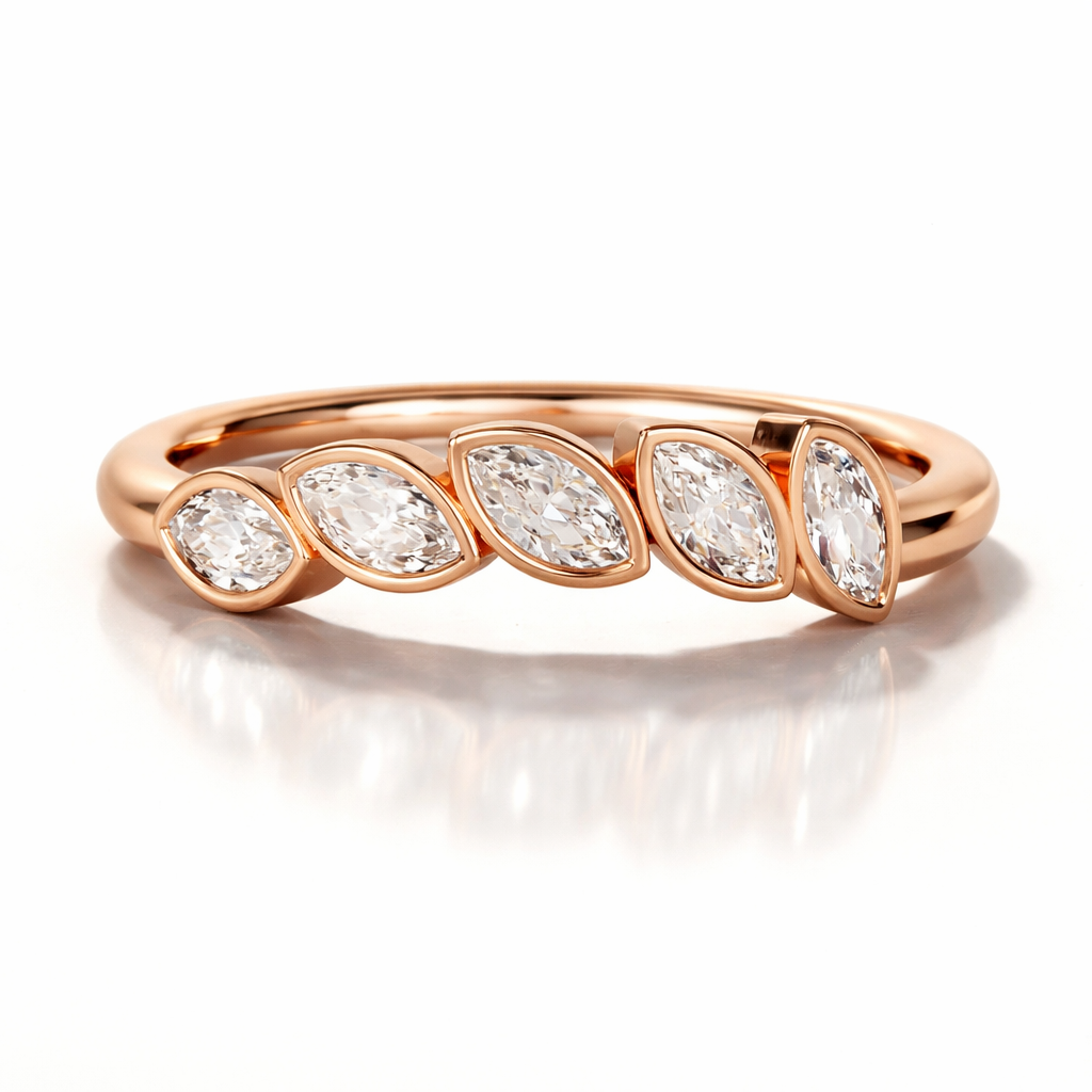Moissanite marquise bezel curved wedding band

