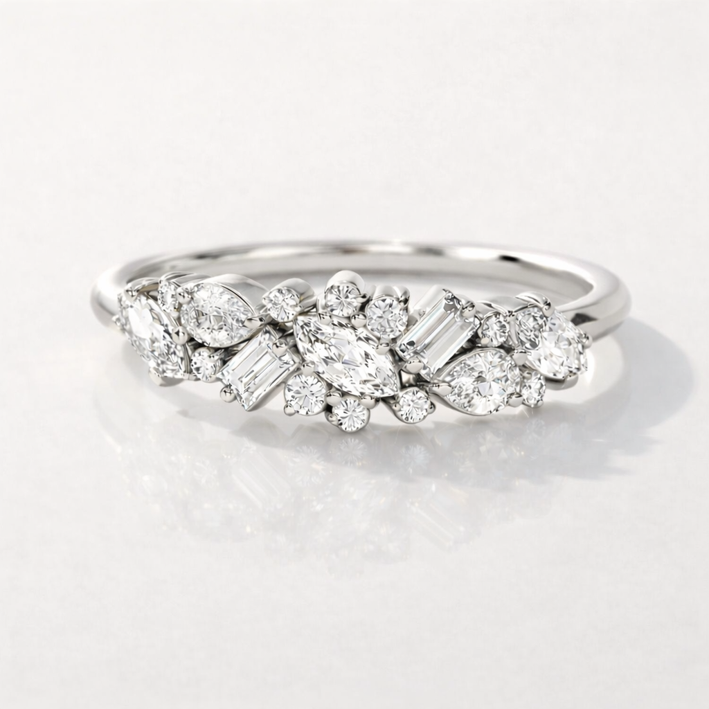 Half Eternity Cluster Wedding Band In Yellow Gold With Lab Diamonds

