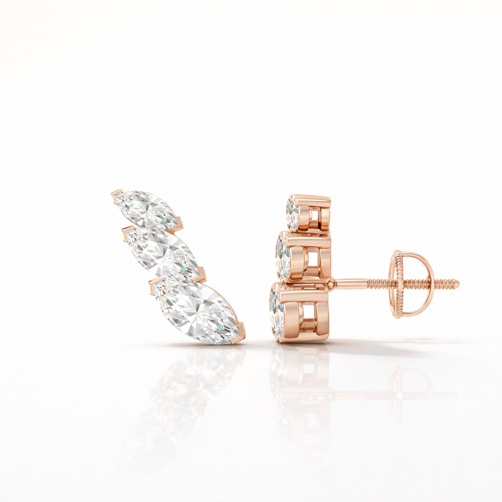 Stunning Marquise Diamond Earrings In A V-Prong Setting For A Sleek Design.
