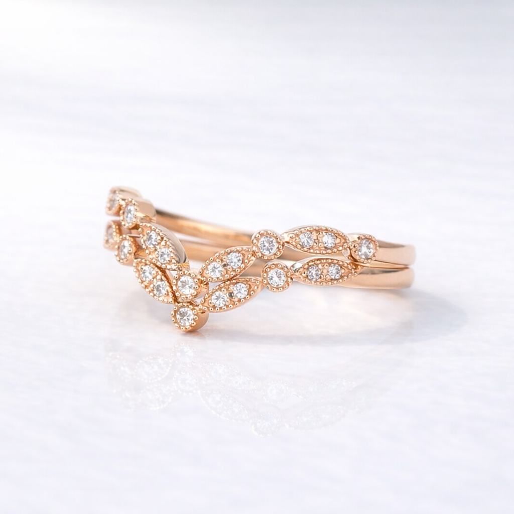 Vintage Diamond Wedding Band Enhancer With Milgrain Detail
