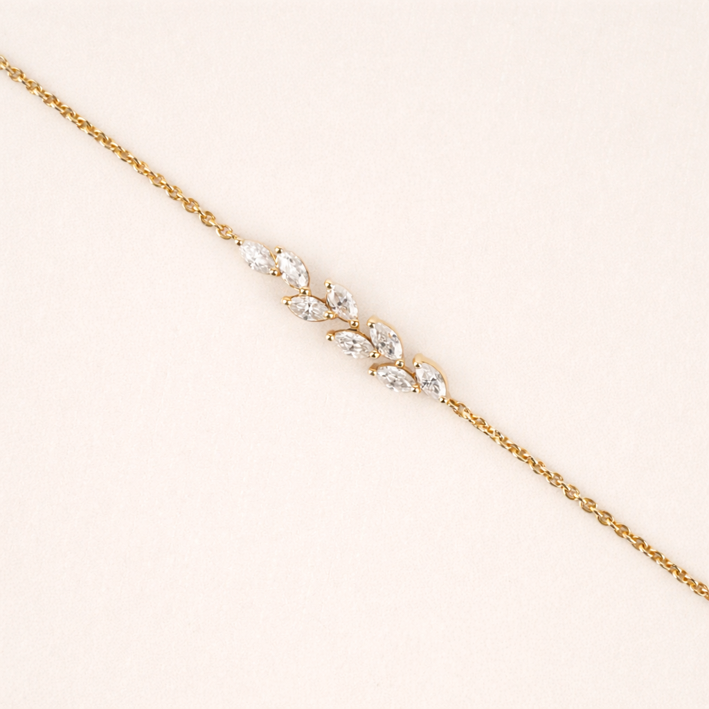 Marquise diamond bracelet with leaf style design

