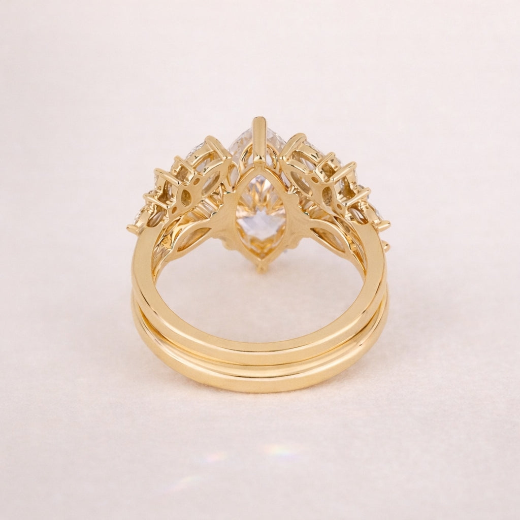 Marquise Cut Moissanite Engagement Ring With Matching Band Set
