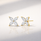 Marquise Flower Diamond Stud Earrings With Round Prong Setting
