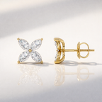 Marquise Flower Diamond Earrings In White Gold Prong Setting
