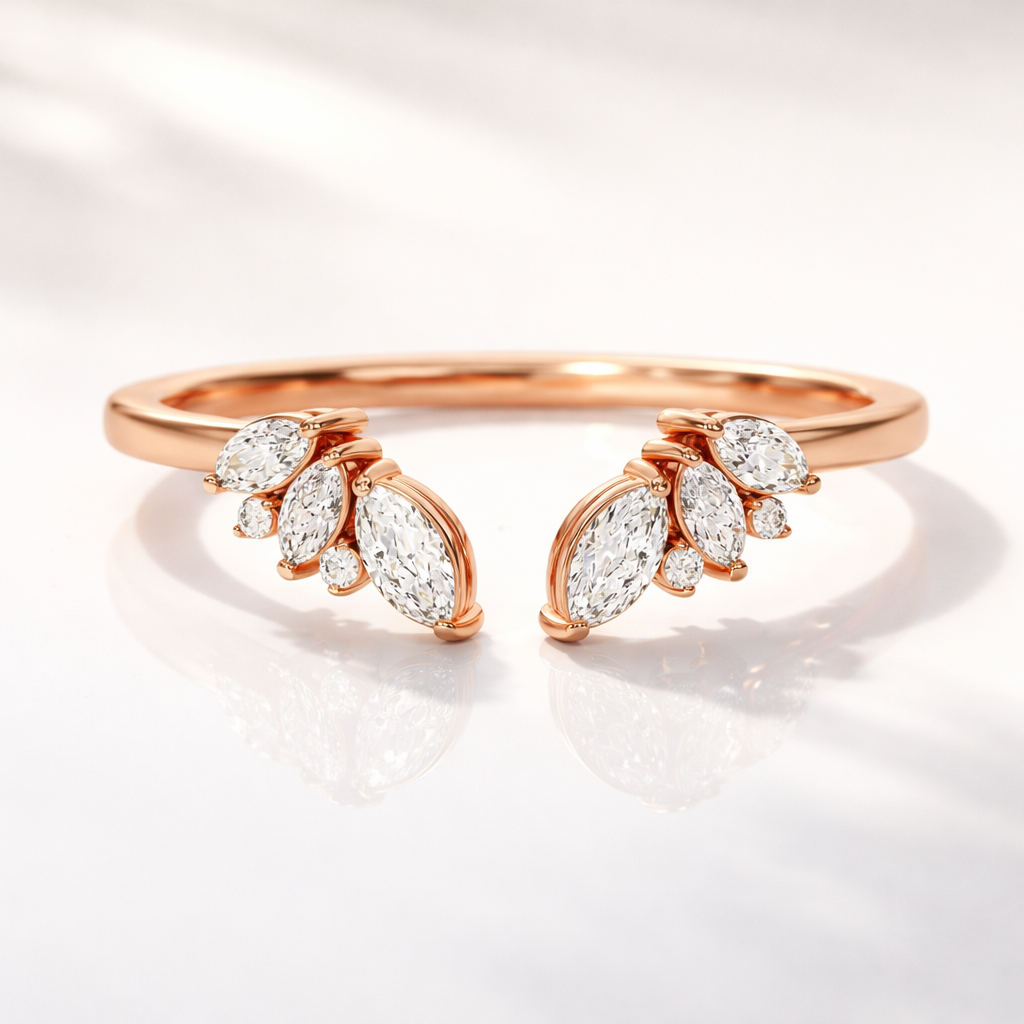 Open marquise diamond wedding band in white gold
