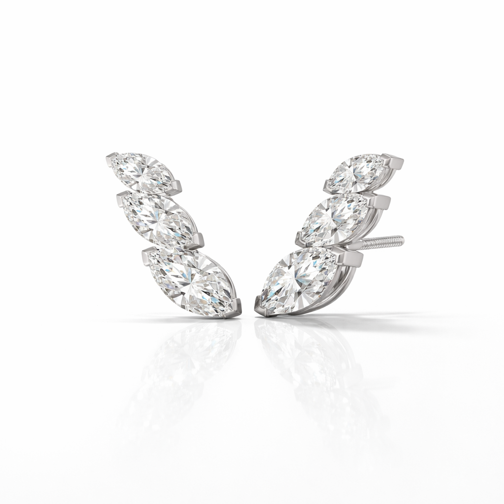 Marquise Stud Earrings With Diamond Or Moissanite In A V-Prong Setting.
