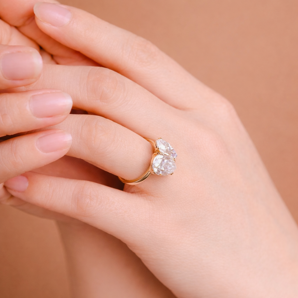 Marquise And Pear Engagement Ring Two Stone Yellow Gold Claw Prong Setting.
