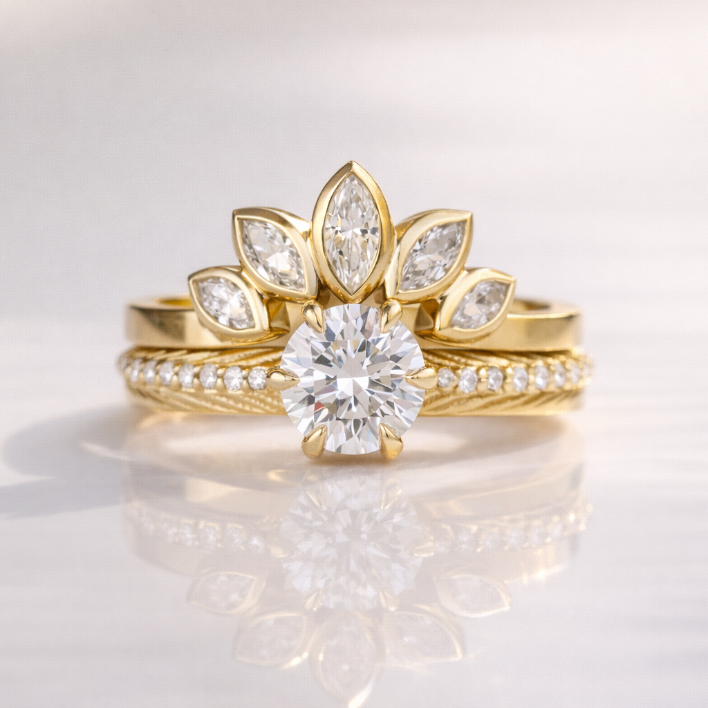 Contoured Wedding Band Featuring Marquise Cut Diamond Wedding Band Design
