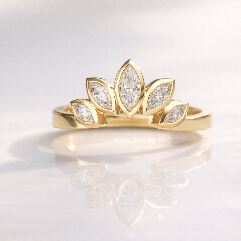 Bezel Set Wedding Band Contour Style With Crown Wedding Band Look
