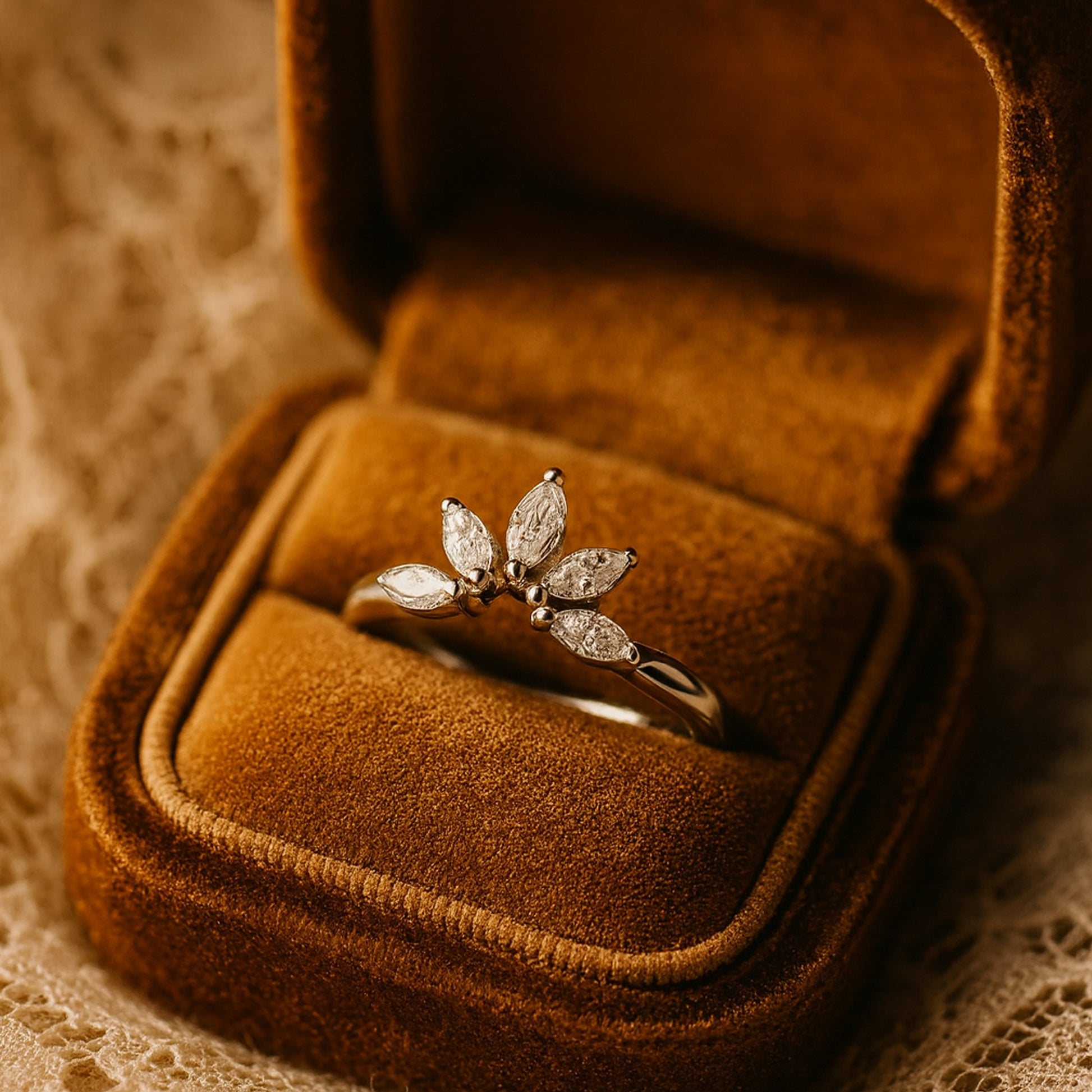 Modern Marquise Diamond Leaf Ring In White Gold Perfect For Bridal And Anniversary Gifts