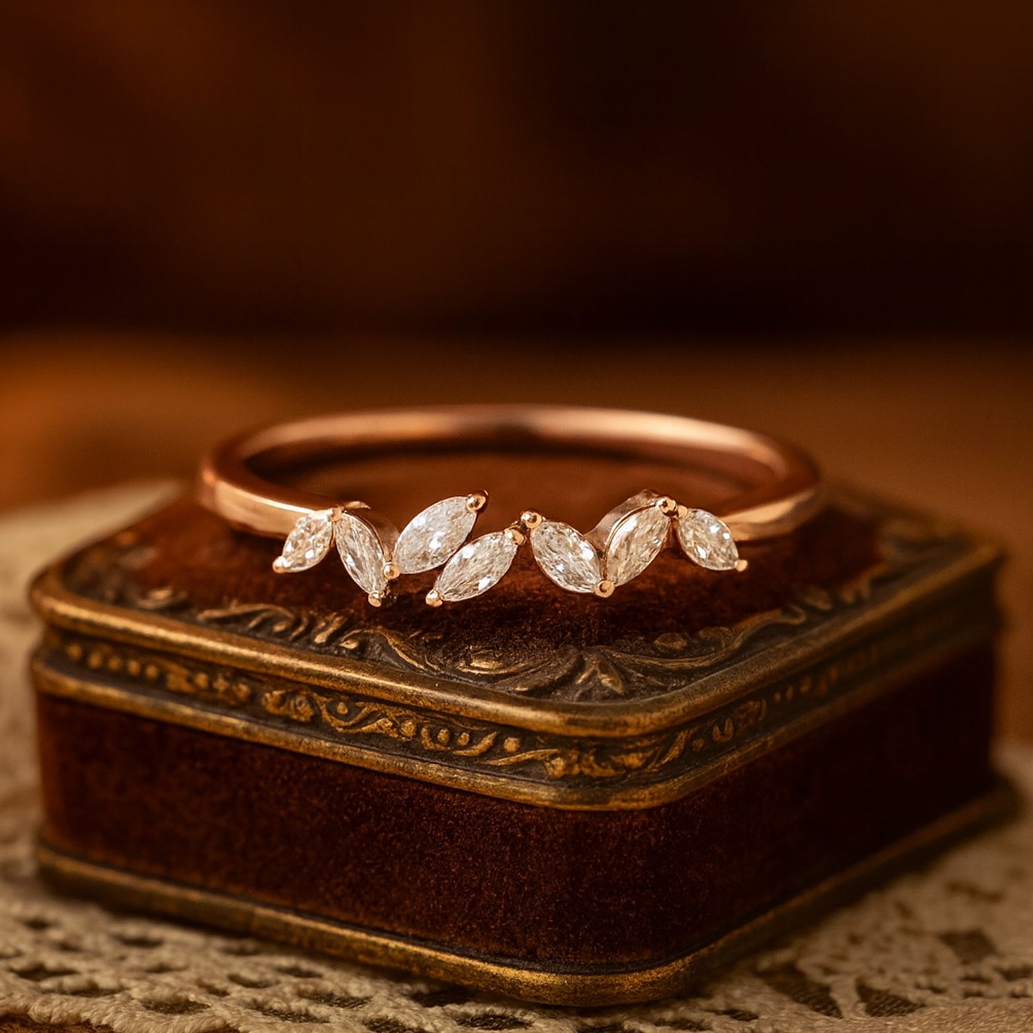 Marquise Shape Moissanite Vintage Cluster Ring Unique Pear Bridal Band Anniversary Promise Wedding Ring
