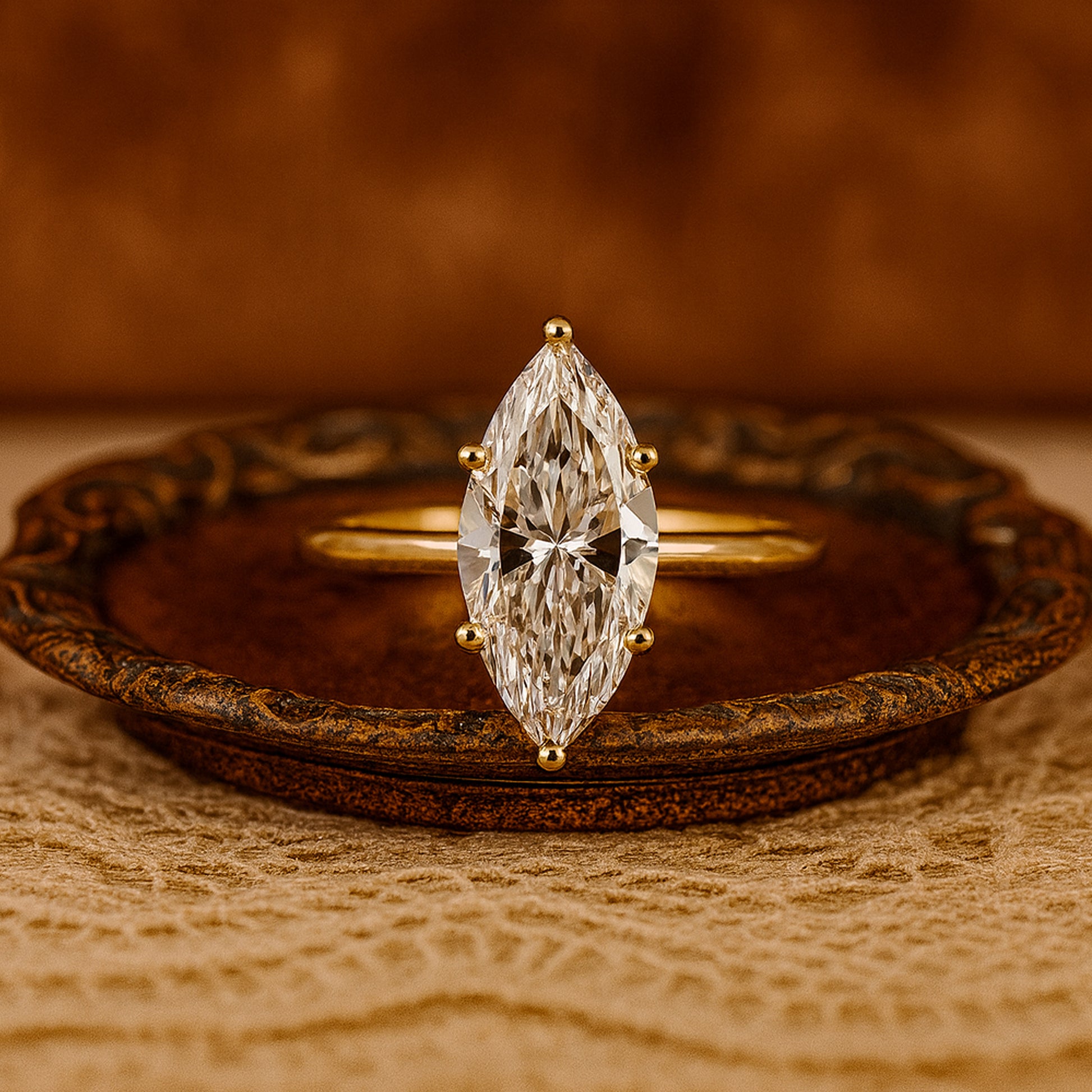 Women's Wedding Bands Marquise Cut Moissanite Solitaire Yellow Gold Ring With Elegant Classic Design