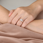 Marquise cut colorless ring stone with an elongated shape and bright sparkle in a six-prong setting