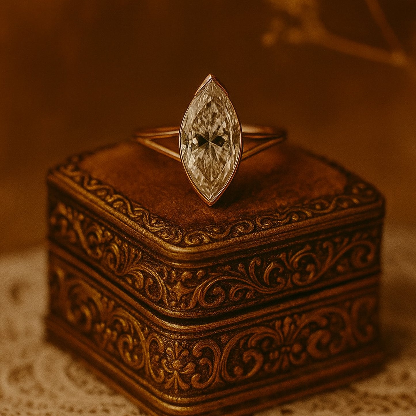 Married Ring for Women Marquise Cut Diamond Ring 10K Rose Gold Setting