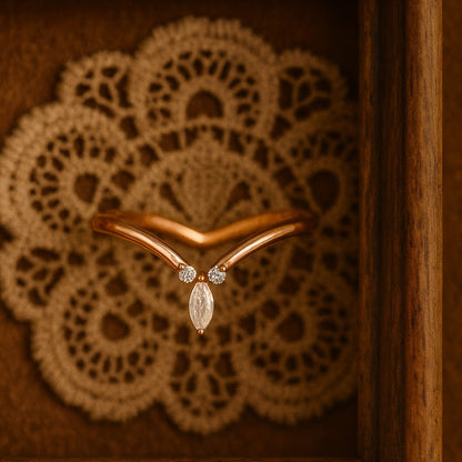 Elegant Marquise Cut Moissanite Curved Band, Yellow Gold Vintage Wedding Or Anniversary Ring