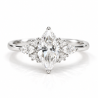 Marquise Cut Diamond Engagement Ring in Silver with Pear Shaped and Round Diamond Side Stones