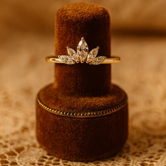 Married Ring Women Marquise Diamond Crown Gold Five Stone Design Rings