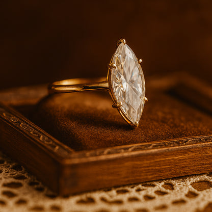 Luxurious Gold Marquise Moissanite Ring With Exceptional Brilliance Perfect For Engagements