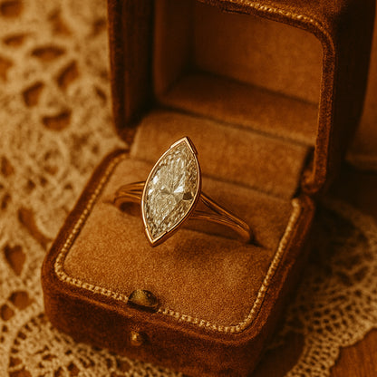 Marquise Cut Moissanite Ring VVS1 Clarity Diamond Alternative Bezel Setting
