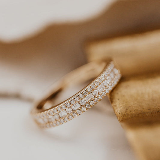 Baguette Diamond Eternity Ring With Three Rows, Wedding Band Fine Jewelry And Channel Setting For Sparkle