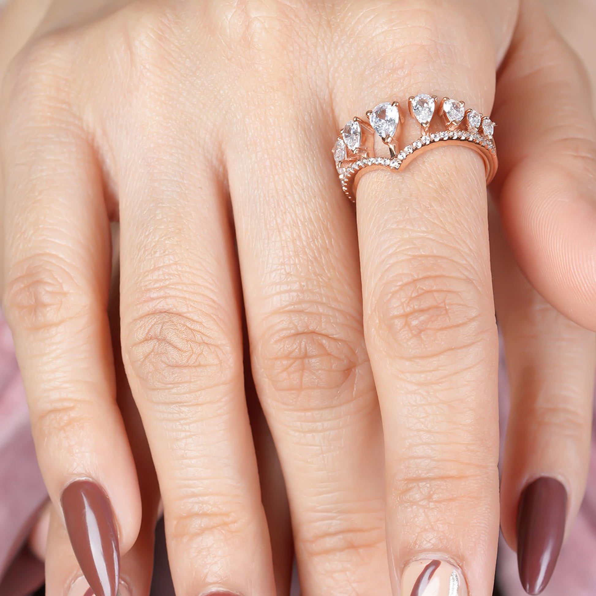 Pear Shaped Moissanite Ring, 1.50ct Cluster Rose Gold Engagement Fine Jewelry With Elegance 