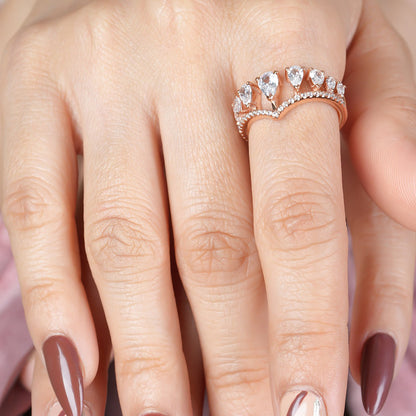 Pear Shaped Moissanite Ring, 1.50ct Cluster Rose Gold Engagement Fine Jewelry With Elegance 