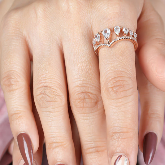 Pear Shaped Moissanite Ring, 1.50ct Cluster Rose Gold Engagement Fine Jewelry With Elegance 