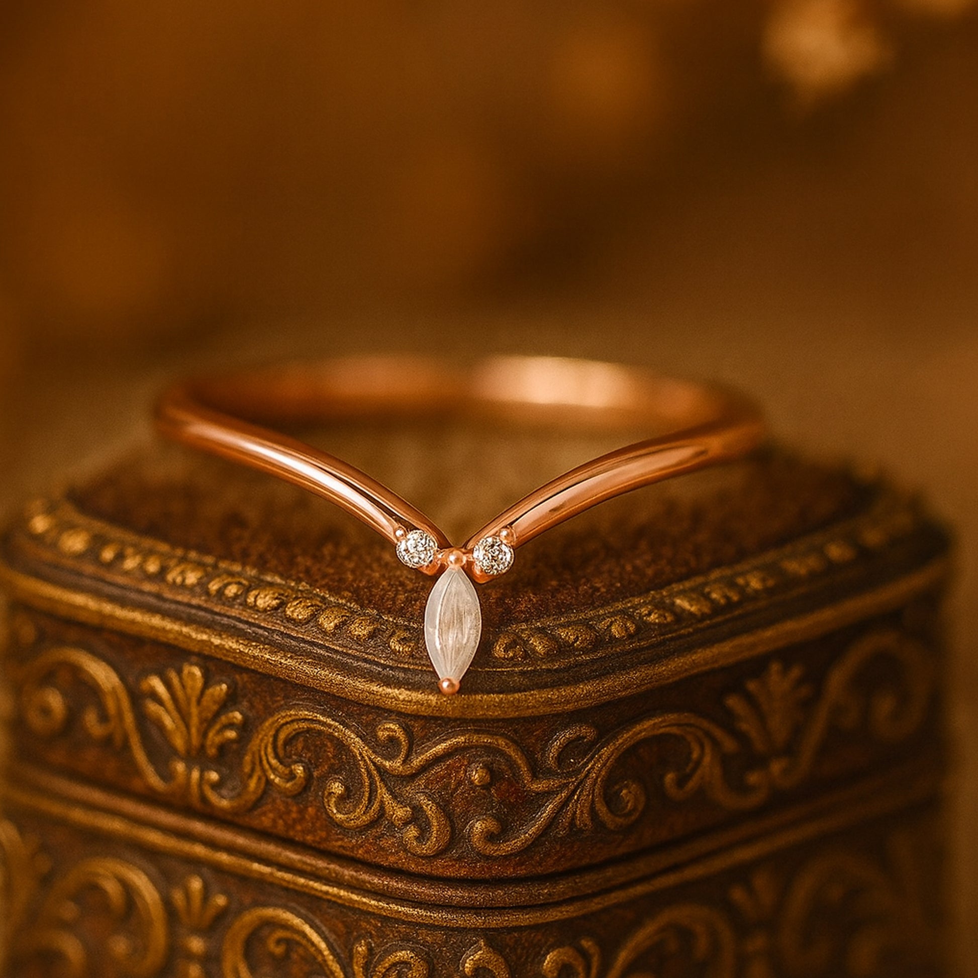 Yellow Gold Curved Moissanite Wedding Band, Vintage Marquise Cut Diamond-Like Anniversary Ring