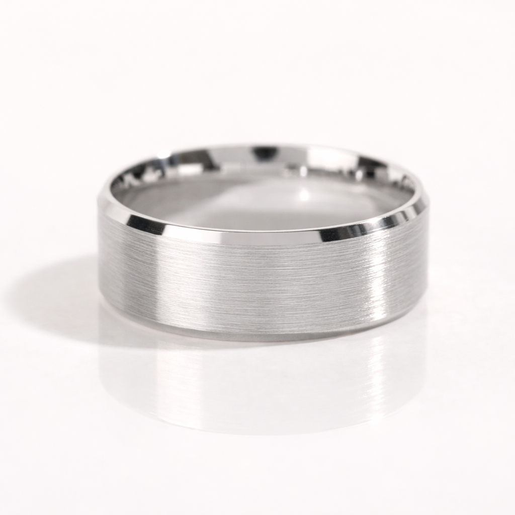 Satin Finish Band Matte Gold Wedding Band Custom Men's Wedding Band Beveled Edge.
