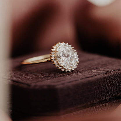 Moissanite Oval Cut Halo Ring, 14K Gold Engagement Fine Jewelry With Elegant Setting