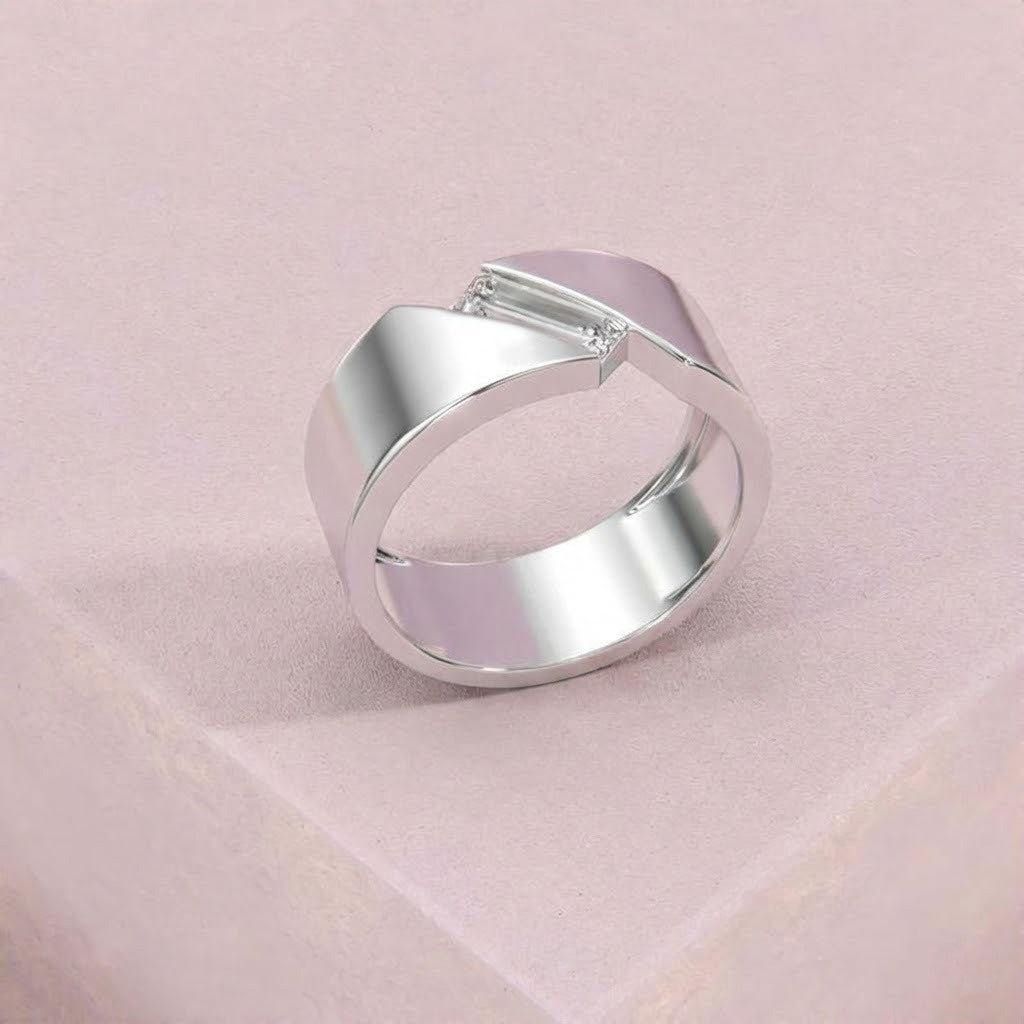 Mens Wedding Band With Clean Architectural Gold Ring Design
