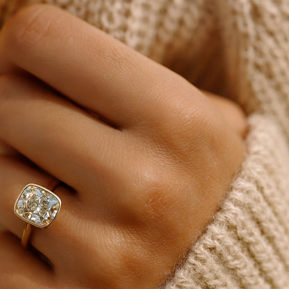 Contemporary Cushion Ring Women Married Band Bezel Set Moissanite Wedding Bridal Engagement Anniversary Gift Jewelry