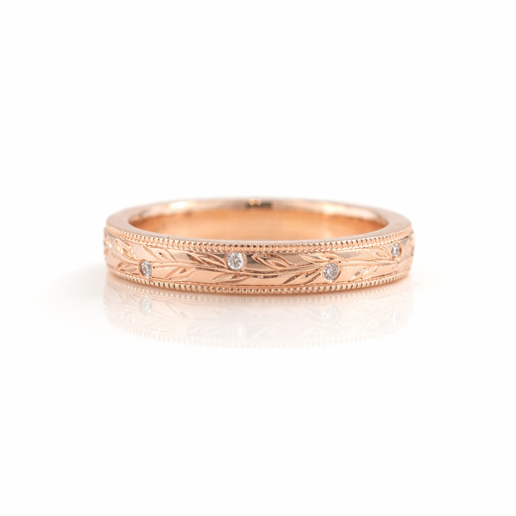 Gold Mens Ring Round Cut Mens Wedding Band Milgrain Mens Wedding Band Diiro.
