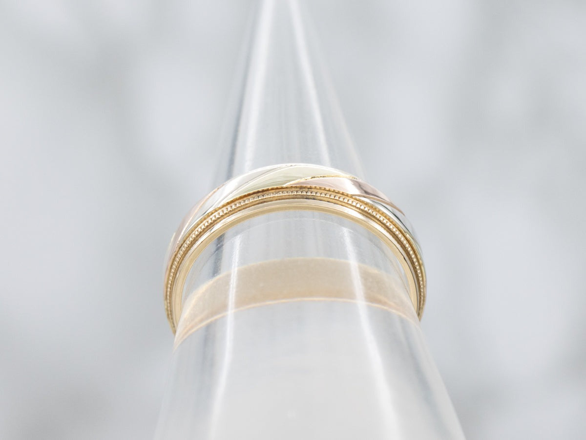 Tri-Color Gold Wedding Band Three Tone Gold Ring For Men Vintage Style Men’s Band.
