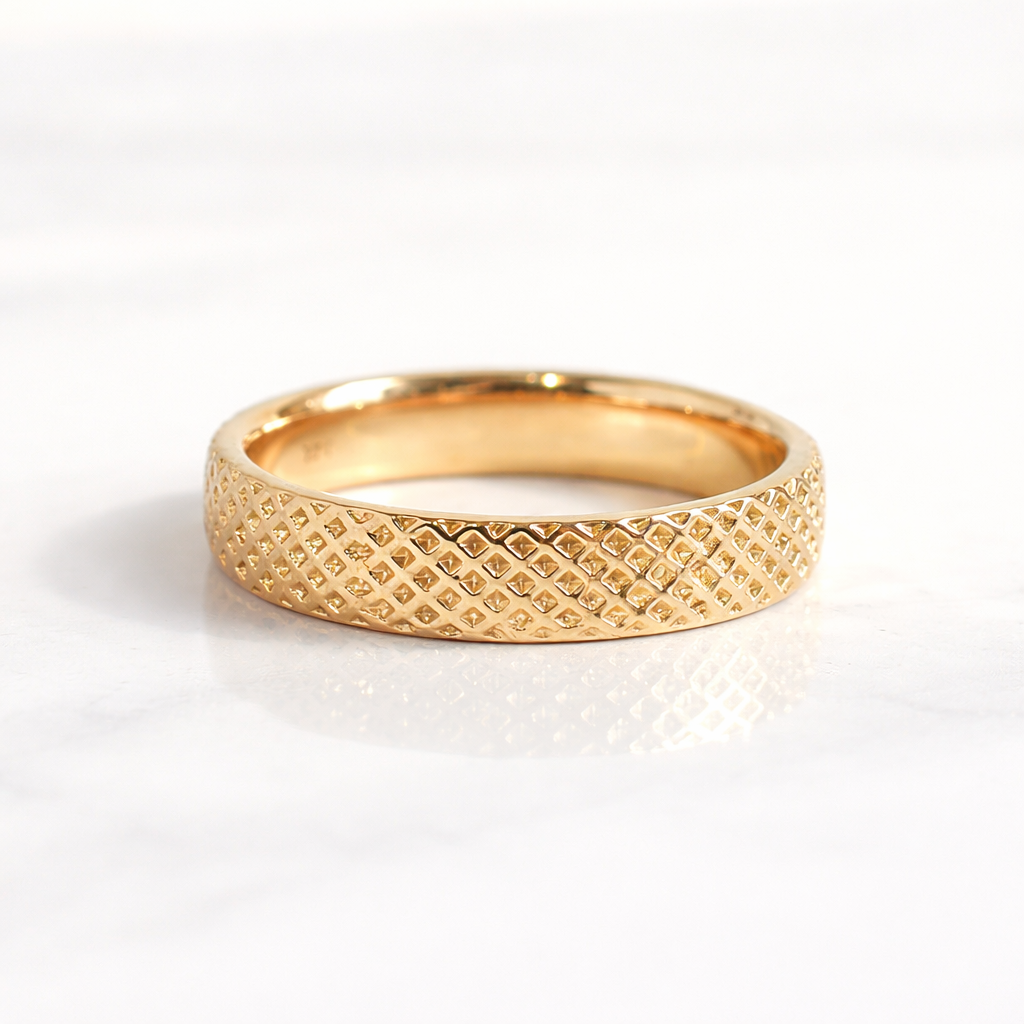 Honeycomb Wedding Band Men’s Gold Wedding Band Textured Wedding Band Style.
