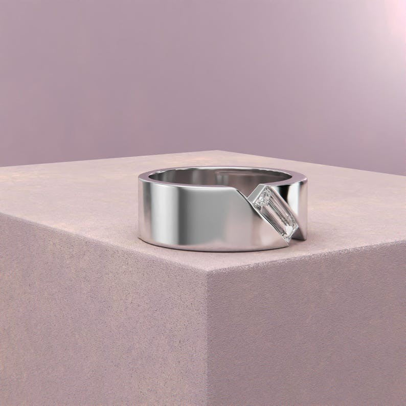 Wedding Band For Men With Statement Baguette Diamond Style
