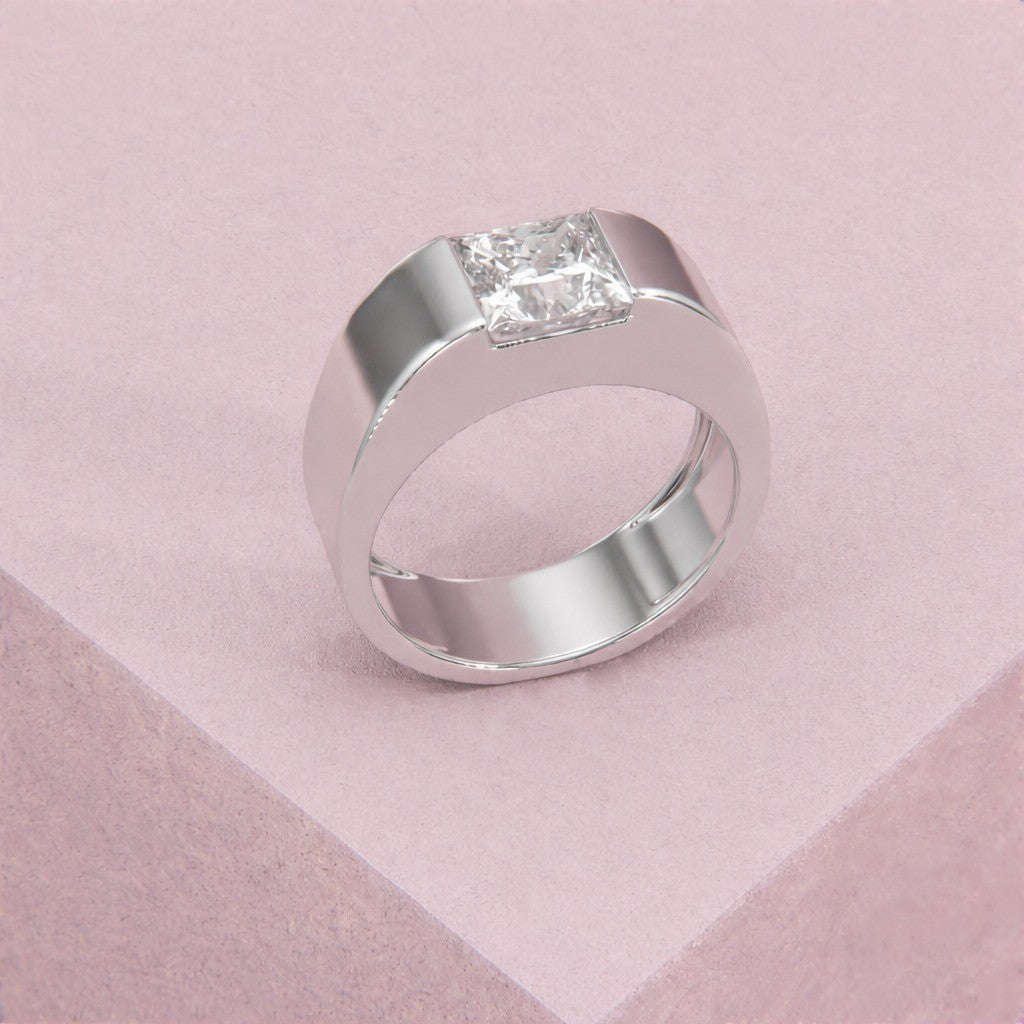 Diamond Gold Men Ring With Princess Cut Diamond Center
