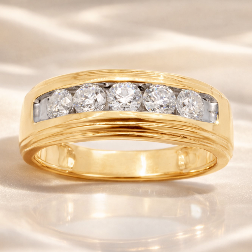 Mens Diamond Wedding Band With Channel Set Round Stones
