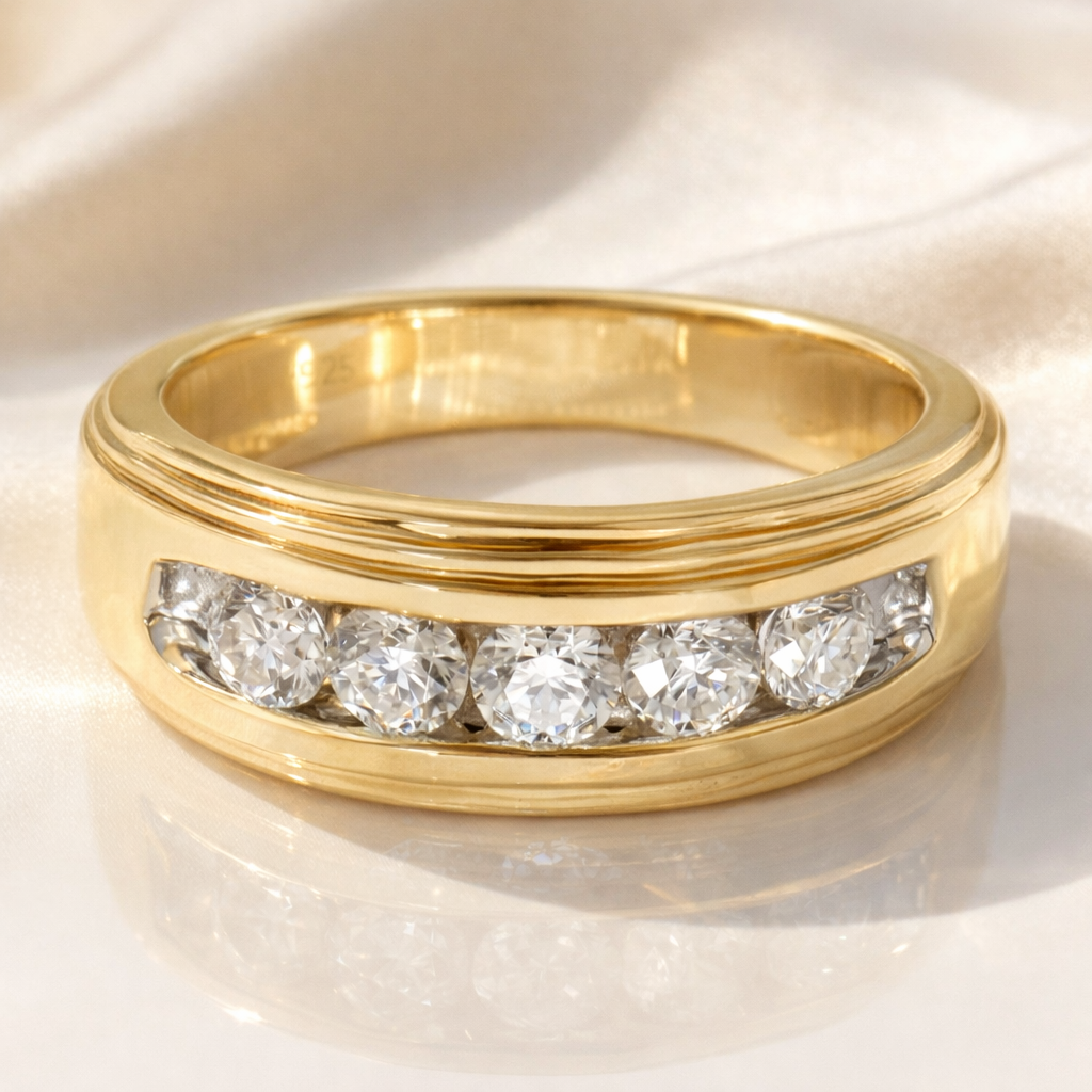Mens Gold Diamond Ring With Channel Set Design
