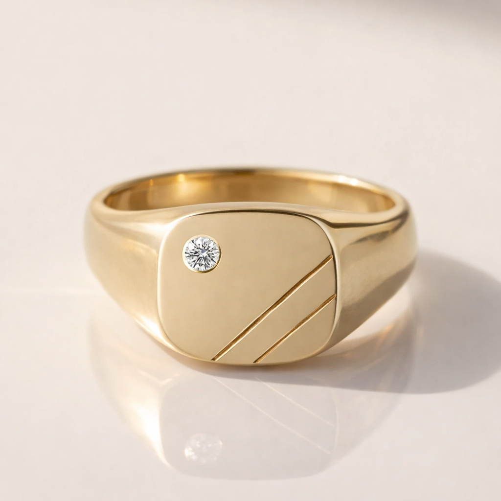 Mens Signet Ring Cushion Signet Ring Yellow Gold Mens Wedding Band Style.
