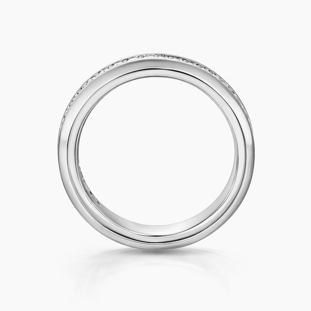 Channel Set Mens Wedding Band In White Gold With Clean Modern Style
