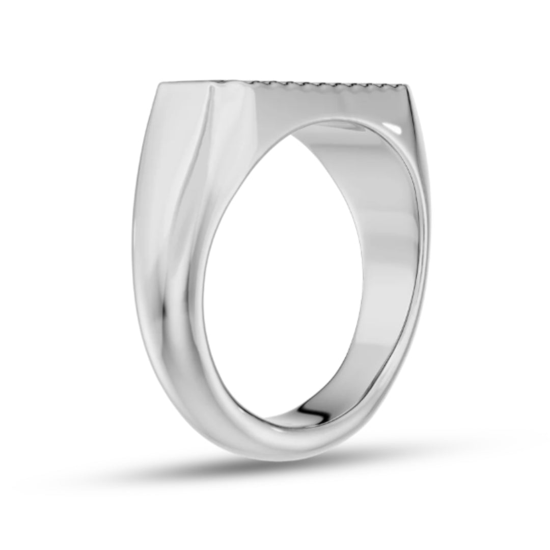 Ribbed Signet Ring Polished Silver Statement Band For Men’s Jewellery