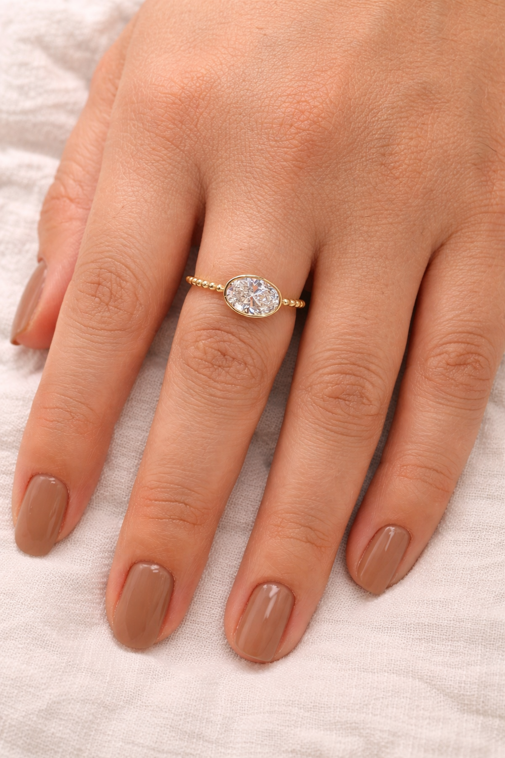 Bezel Engagement Ring Oval Diamond Milgrain Ring Diiro Engagement Ring.
