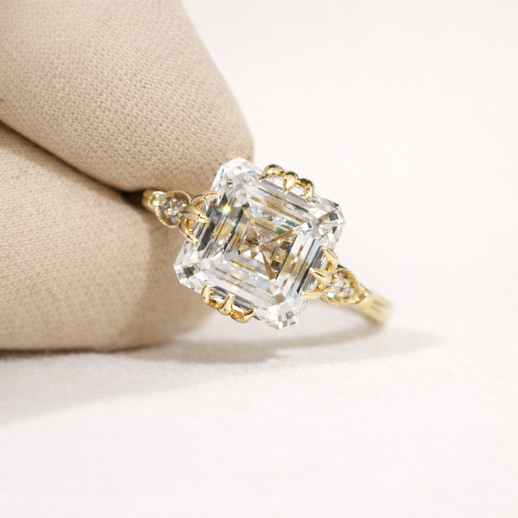 Asscher Cut Diamond Engagement Ring Fishtail Engagement Ring Diiro.
