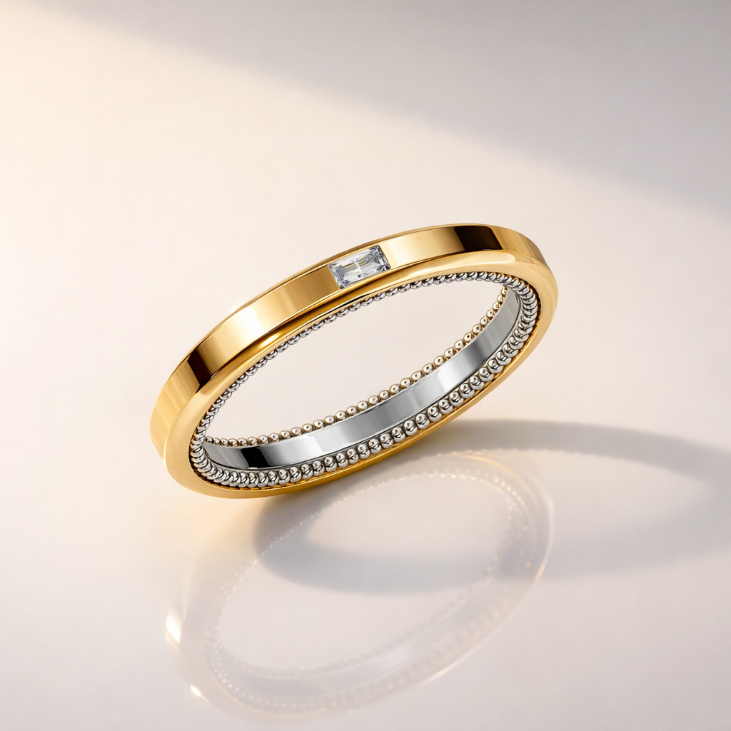Yellow Gold And White Gold Baguette Diamond Wedding Band
